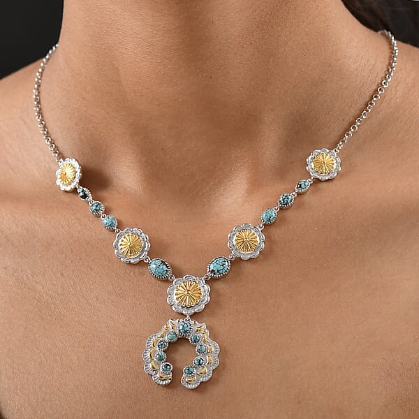 Shop Lc D'Joy Artisan Crafted Blue Moon Turquoise 5.95 Ctw Native American Concho Necklace In 18K YG And Rhodium Over Sterling Silver 18 Inches