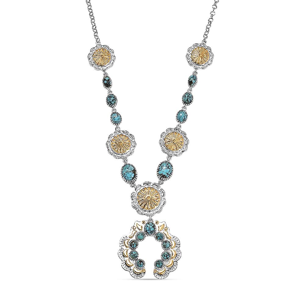 shop lc D'Joy Artisan Crafted Blue Moon Turquoise 5.95 ctw Native American Concho Necklace in 18K YG and Rhodium Over Sterling Silver 18 Inches