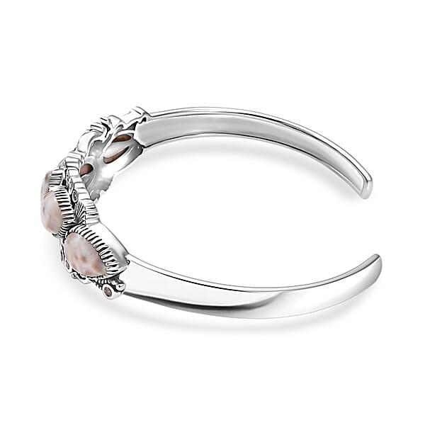 Shop Lc D'Joy Artisan Crafted Pink Natrolite And Natural Champagne Zircon 14.55 Ctw Oceanic Beauty Cuff Bracelet In Sterling Silver (7.25 In)
