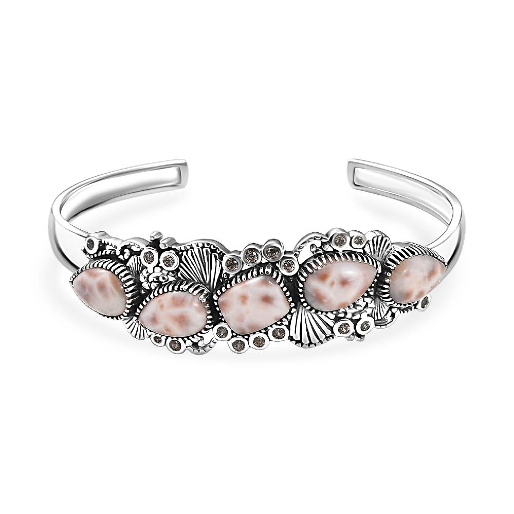 shop lc D'Joy Artisan Crafted Pink Natrolite and Natural Champagne Zircon 14.55 ctw Oceanic Beauty Cuff Bracelet in Sterling Silver (7.25 In)