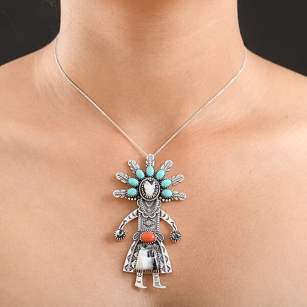 Shop Lc D'Joy Artisan Crafted Premium White Buffalo And Multi Gemstone 18.80 Ctw Pendant Necklace In Black Oxidised Sterling Silver 18 Inches