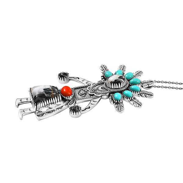 Shop Lc D'Joy Artisan Crafted Premium White Buffalo And Multi Gemstone 18.80 Ctw Pendant Necklace In Black Oxidised Sterling Silver 18 Inches