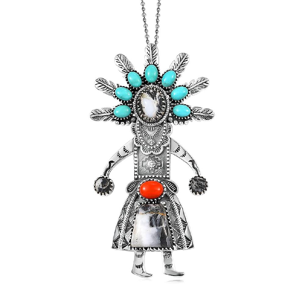 shop lc D'Joy Artisan Crafted Premium White Buffalo and Multi Gemstone 18.80 ctw Pendant Necklace in Black Oxidised Sterling Silver 18 Inches