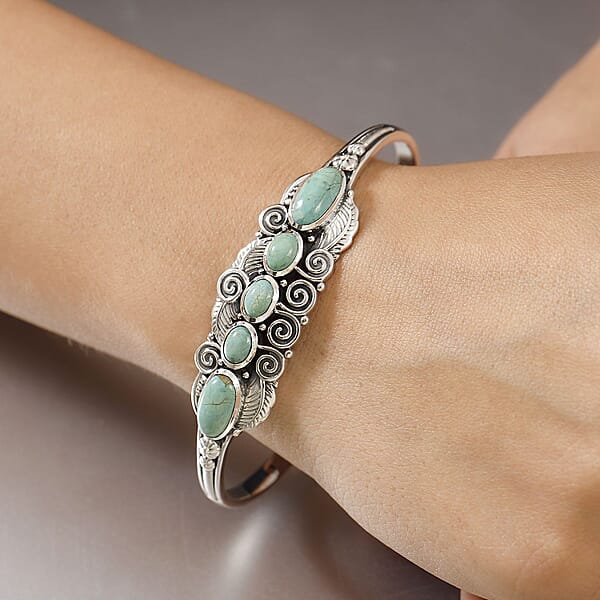 Shop Lc D'Joy Artisan Crafted Royston Turquoise 8.25 Ctw Leaf Cuff Bracelet In Sterling Silver (7.25 In)