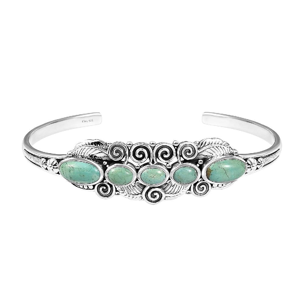 shop lc D'Joy Artisan Crafted Royston Turquoise 8.25 ctw Leaf Cuff Bracelet in Sterling Silver (7.25 In)