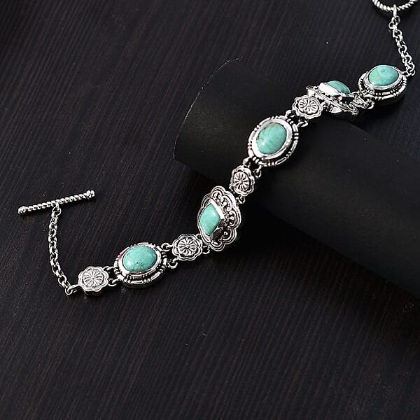 Shop Lc D'Joy Artisan Crafted Royston Turquoise 8.40 Ctw Floral Bracelet In Sterling Silver (6.50-8.0In)