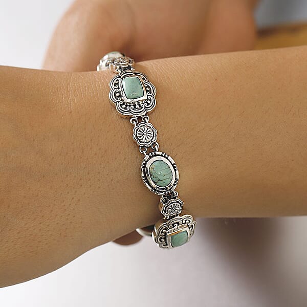 Shop Lc D'Joy Artisan Crafted Royston Turquoise 8.40 Ctw Floral Bracelet In Sterling Silver (6.50-8.0In)