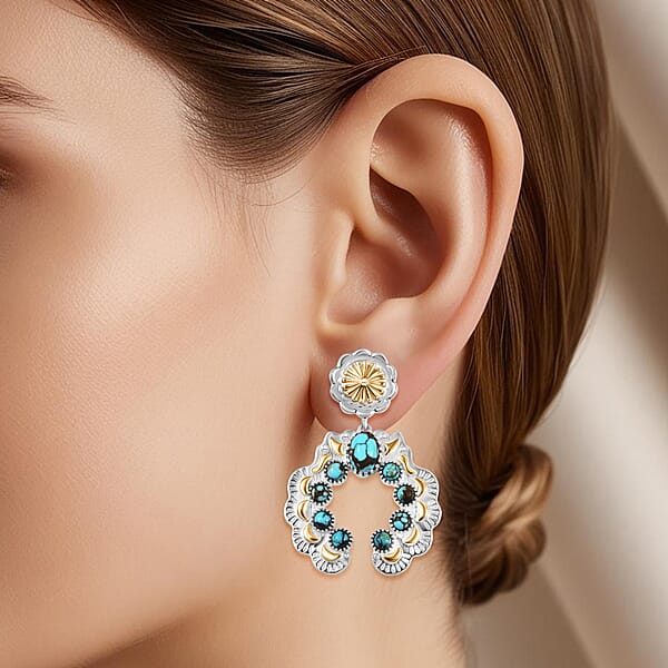 Shop Lc D'Joy Artisan Crafted Sleeping Beauty Turquoise 3.65 Ctw Native American Concho Earrings In 18K YG And Rhodium Over Sterling Silver