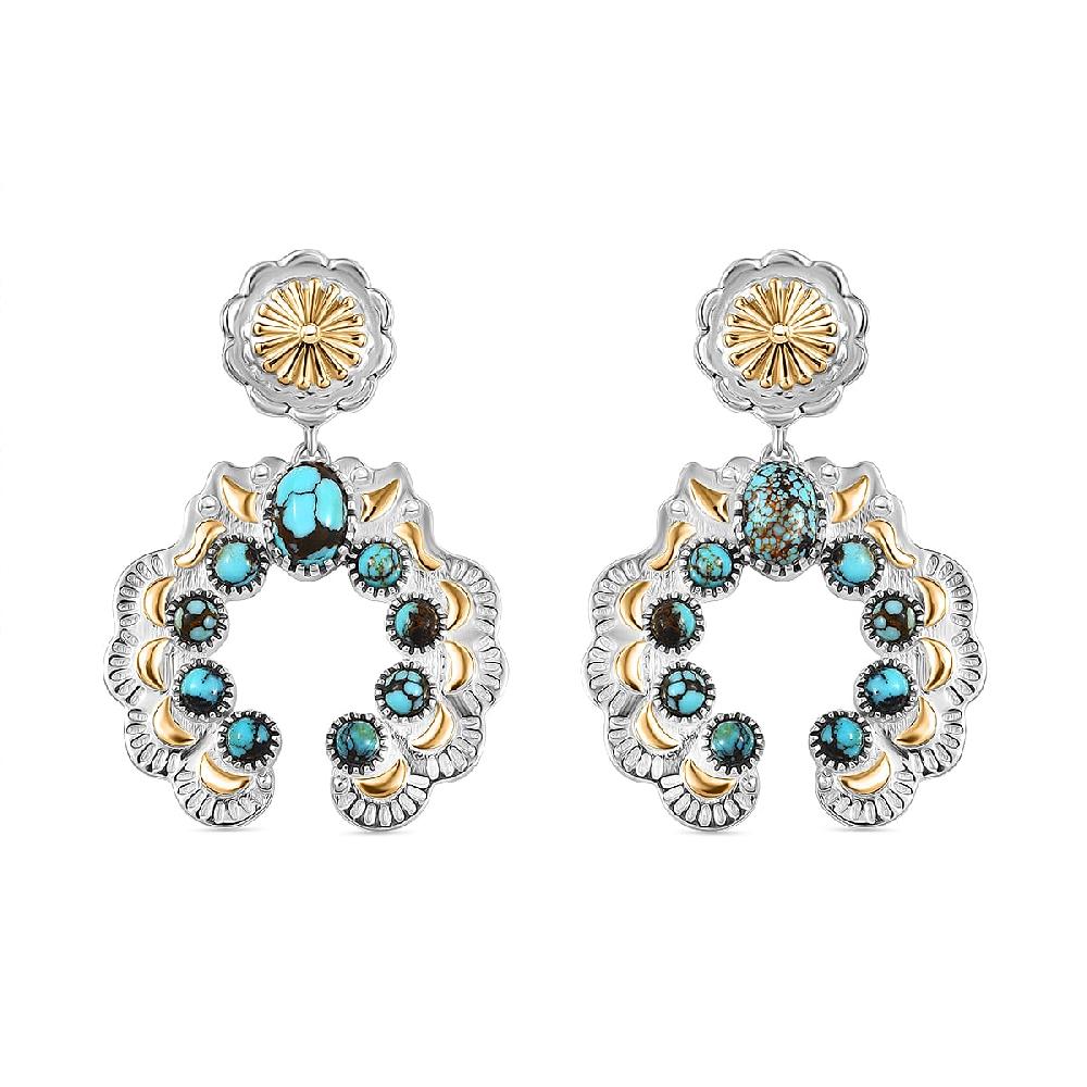 shop lc D'Joy Artisan Crafted Sleeping Beauty Turquoise 3.65 ctw Native American Concho Earrings in 18K YG and Rhodium Over Sterling Silver