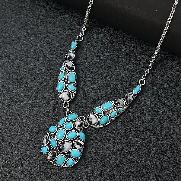 Shop Lc D'Joy Artisan Crafted Sleeping Beauty Turquoise And White Buffalo 16.25 Ctw Necklace In Black Oxidized Sterling Silver 18 Inches