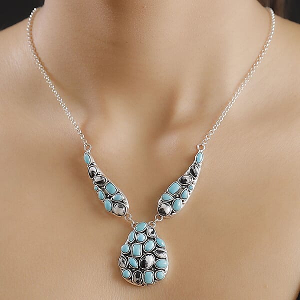 Shop Lc D'Joy Artisan Crafted Sleeping Beauty Turquoise And White Buffalo 16.25 Ctw Necklace In Black Oxidized Sterling Silver 18 Inches