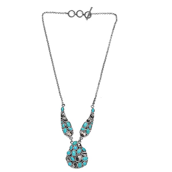 Shop Lc D'Joy Artisan Crafted Sleeping Beauty Turquoise And White Buffalo 16.25 Ctw Necklace In Black Oxidized Sterling Silver 18 Inches