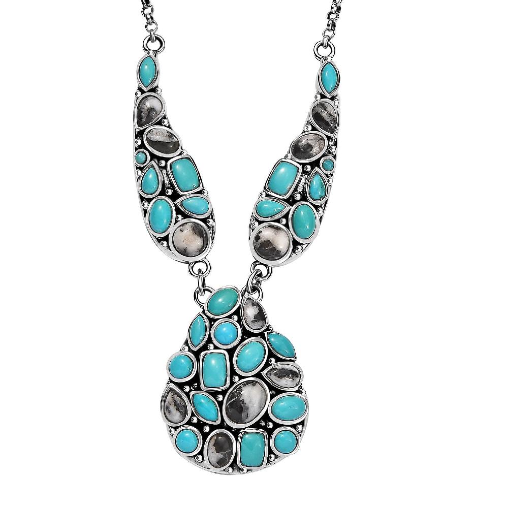 shop lc D'Joy Artisan Crafted Sleeping Beauty Turquoise and White Buffalo 16.25 ctw Necklace in Black Oxidized Sterling Silver 18 Inches