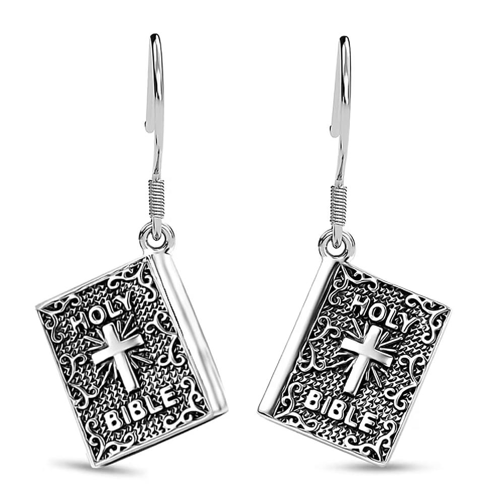 shop lc D'Joy Artisan Crafted Sterling Silver Holy Cross Bible Earrings (5.35 Grams) (Del. in 5-7 Days)