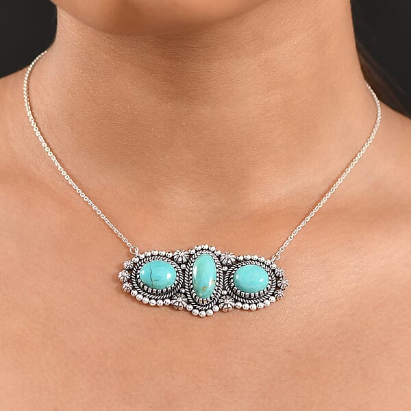 Shop Lc D'Joy Artisan Crafted Tahoe Nevada Turquoise 14.30 Ctw Necklace 18 Inches In Sterling Silver