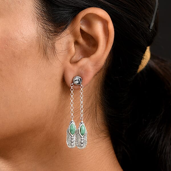 Shop Lc D'Joy Artisan Crafted Tahoe Nevada Turquoise And White Buffalo 5.40 Ctw Feather Earrings In Sterling Silver
