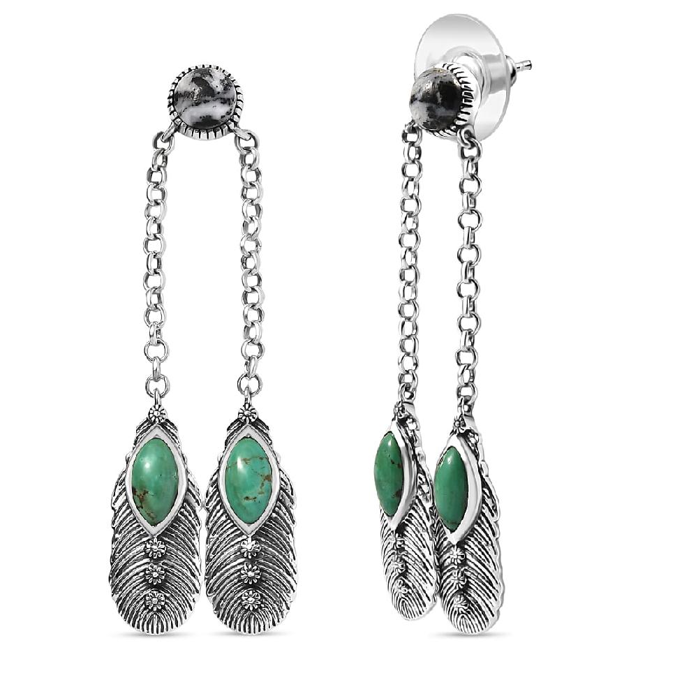 shop lc D'Joy Artisan Crafted Tahoe Nevada Turquoise and White Buffalo 5.40 ctw Feather Earrings in Sterling Silver