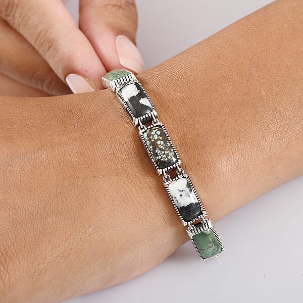 Shop Lc D'Joy Artisan Crafted Tahoe Nevada Turquoise White Buffalo And Blue Moon Turquoise 20.40 Ctw Bracelet In Sterling Silver (7.25 In)