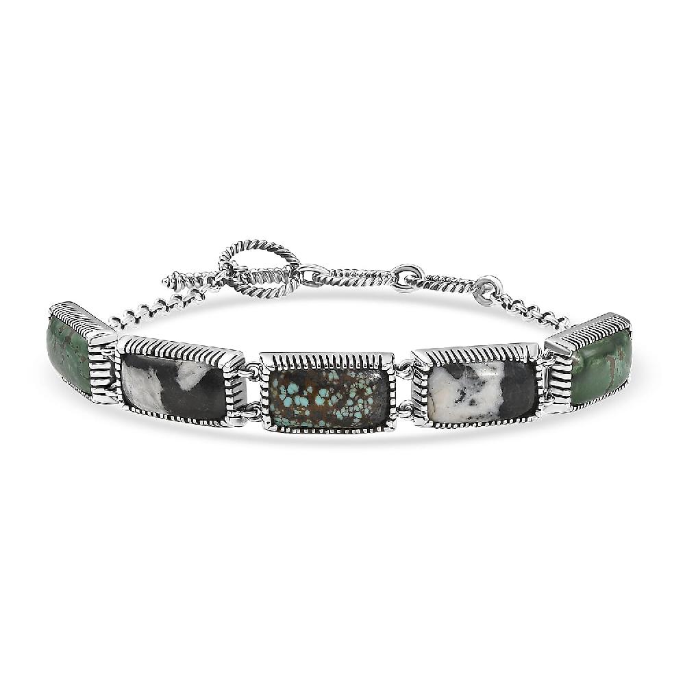 shop lc D'Joy Artisan Crafted Tahoe Nevada Turquoise White Buffalo and Blue Moon Turquoise 20.40 ctw Bracelet in Sterling Silver (7.25 In)