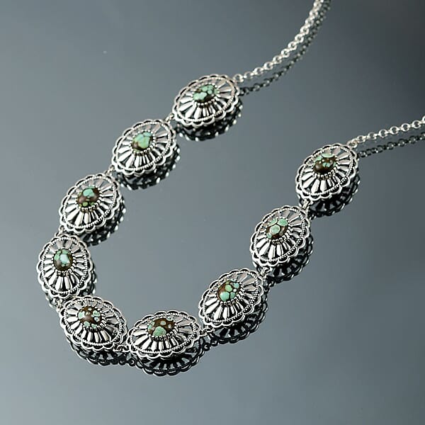Shop Lc D'Joy Artisan Crafted Whispering Web Turquoise 10.75 Ctw Concho Necklace 18 Inches In Sterling Silver