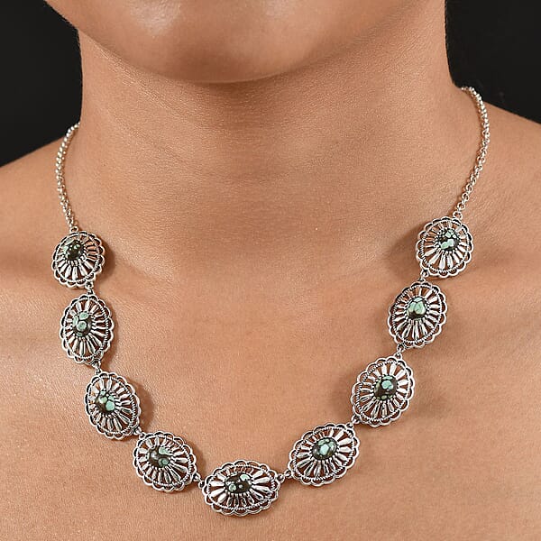 Shop Lc D'Joy Artisan Crafted Whispering Web Turquoise 10.75 Ctw Concho Necklace 18 Inches In Sterling Silver