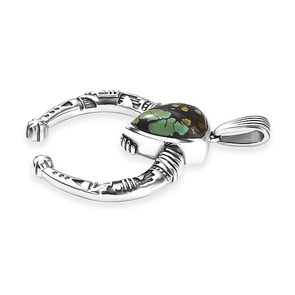 Shop Lc D'Joy Artisan Crafted Whispering Web Turquoise 3.70 Ctw Squash Blossom Pendant Without Chain In Sterling Silver