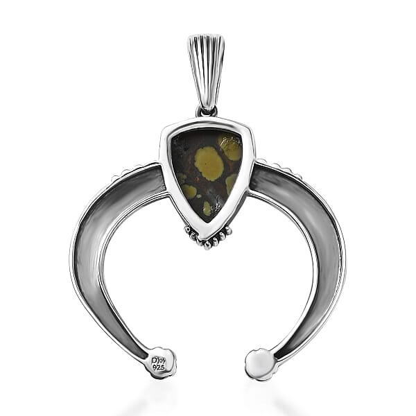 Shop Lc D'Joy Artisan Crafted Whispering Web Turquoise 3.70 Ctw Squash Blossom Pendant Without Chain In Sterling Silver