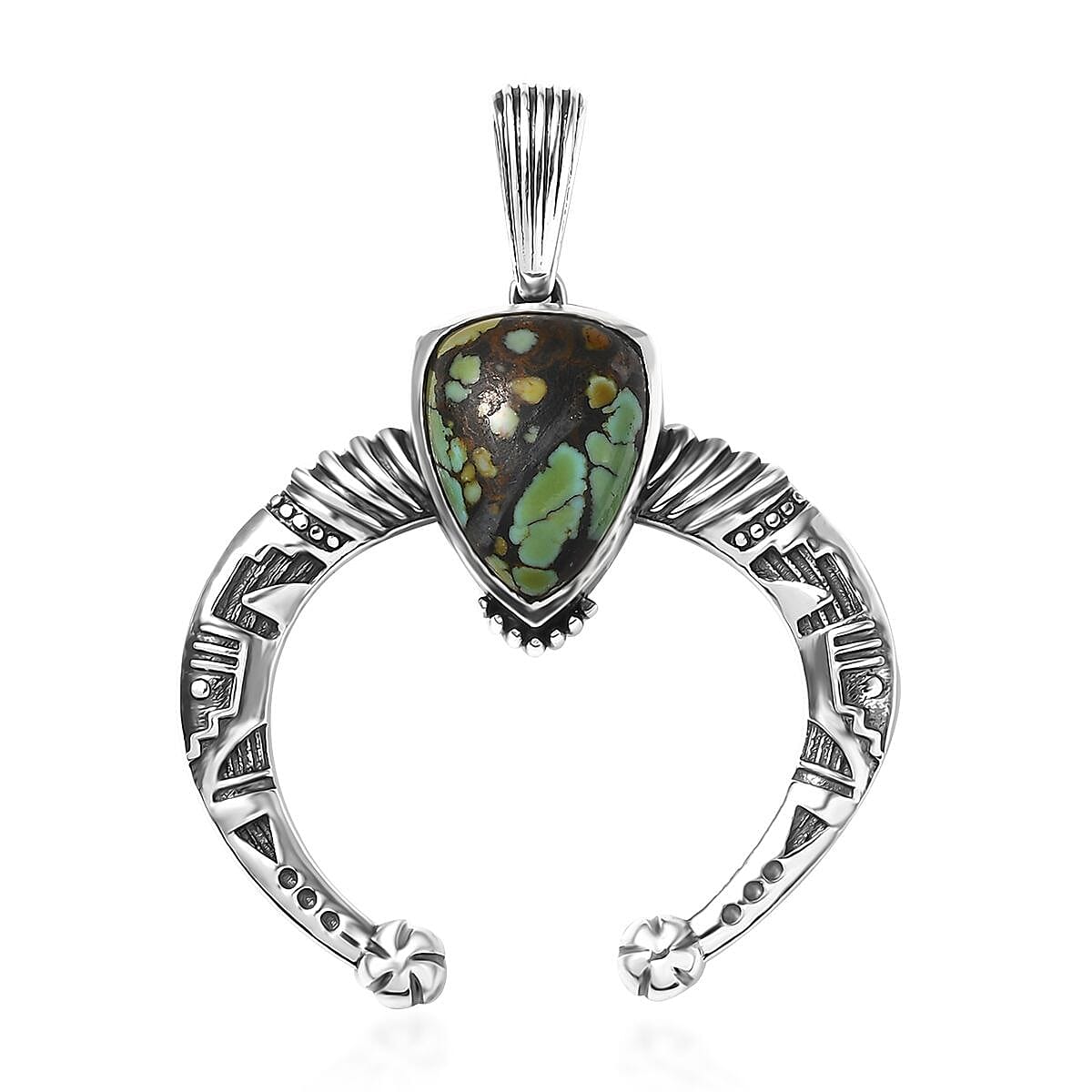 shop lc D'Joy Artisan Crafted Whispering Web Turquoise 3.70 ctw Squash Blossom Pendant without Chain in Sterling Silver