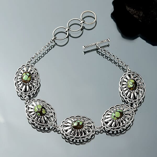 Shop Lc D'Joy Artisan Crafted Whispering Web Turquoise 6.10 Ctw Concho Bracelet In Sterling Silver (6.50-8.0In)