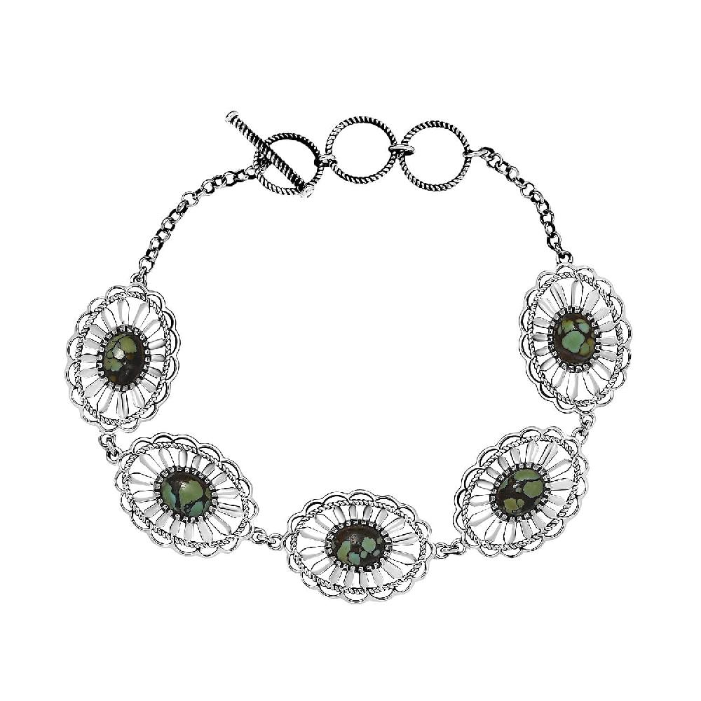 shop lc D'Joy Artisan Crafted Whispering Web Turquoise 6.10 ctw Concho Bracelet in Sterling Silver (6.50-8.0In)