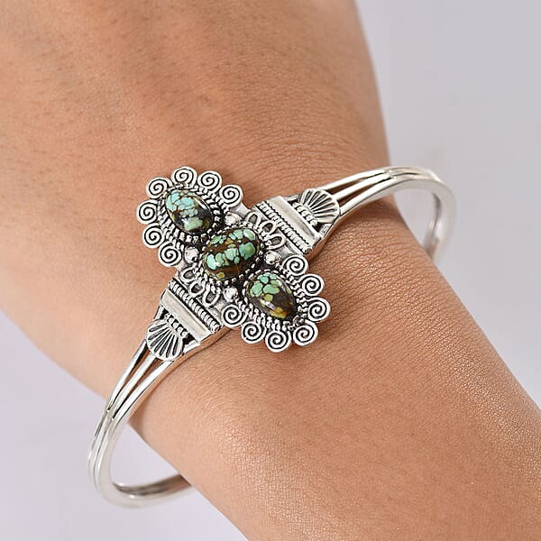 Shop Lc D'Joy Artisan Crafted Whispering Web Turquoise 6.50 Ctw Cuff Bracelet In Sterling Silver (7.25 In)