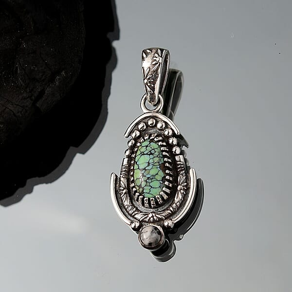 Shop Lc D'Joy Artisan Crafted Whispering Web Turquoise And White Buffalo 3.30 Ctw Pendant Without Chain In Sterling Silver
