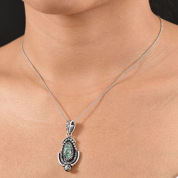 Shop Lc D'Joy Artisan Crafted Whispering Web Turquoise And White Buffalo 3.30 Ctw Pendant Without Chain In Sterling Silver