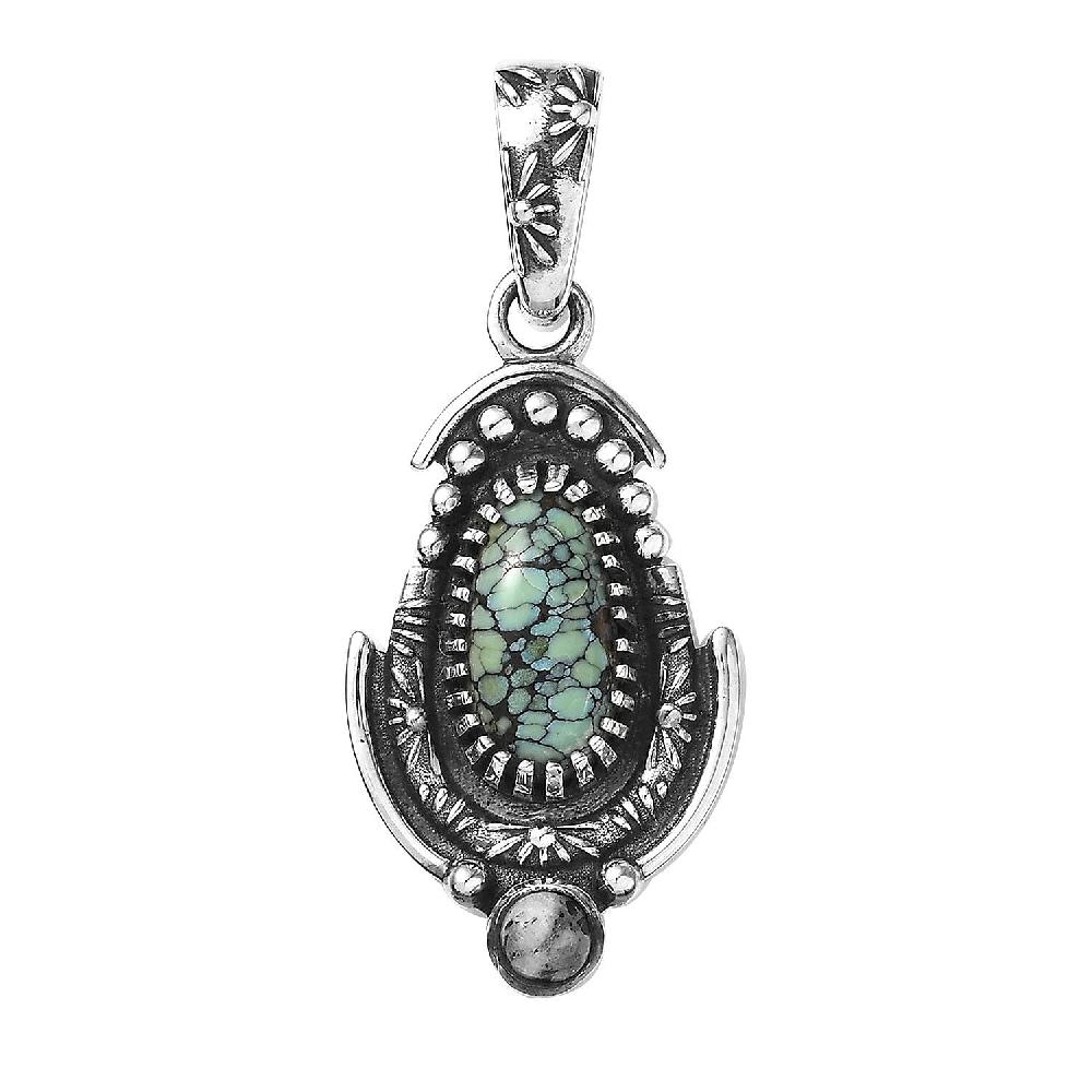 shop lc D'Joy Artisan Crafted Whispering Web Turquoise and White Buffalo 3.30 ctw Pendant without Chain in Sterling Silver