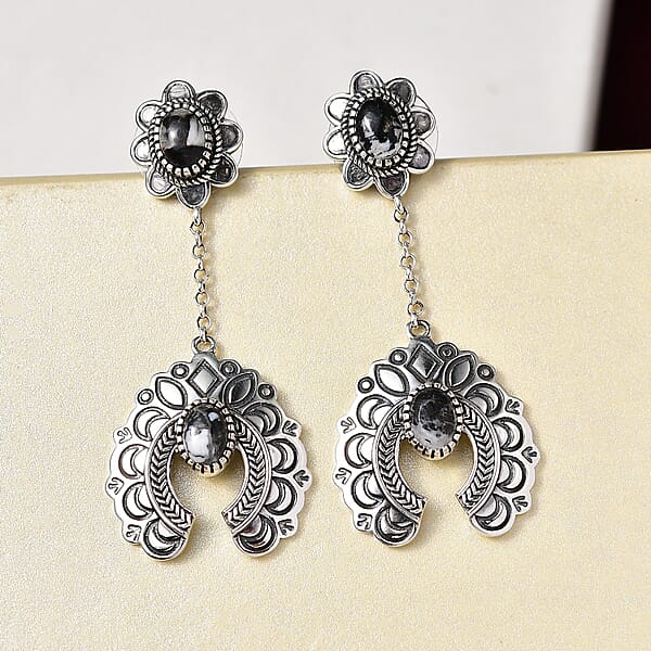 Shop Lc D'Joy Artisan Crafted White Buffalo 3.80 Ctw Squash Blossom Earrings In Sterling Silver