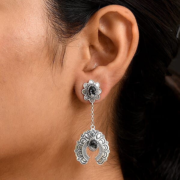 Shop Lc D'Joy Artisan Crafted White Buffalo 3.80 Ctw Squash Blossom Earrings In Sterling Silver