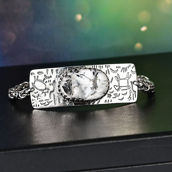 Shop Lc D'Joy Artisan Crafted White Buffalo 34.70 Ctw Legends Of The Desert Bracelet In Black Oxidized Sterling Silver (8.00 In)