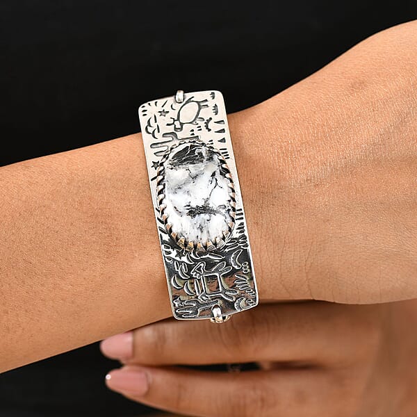 Shop Lc D'Joy Artisan Crafted White Buffalo 34.70 Ctw Legends Of The Desert Bracelet In Black Oxidized Sterling Silver (8.00 In)