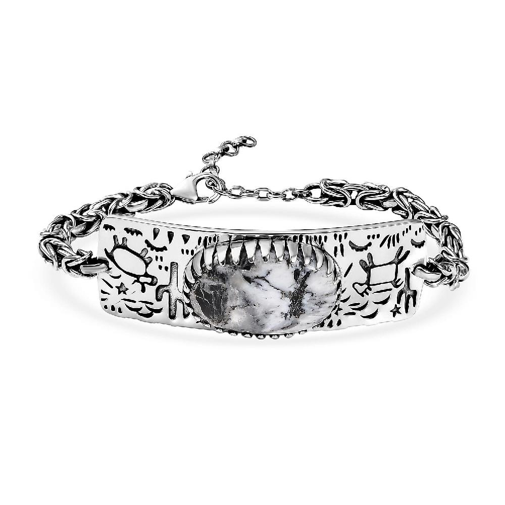 shop lc D'Joy Artisan Crafted White Buffalo 34.70 ctw Legends of the Desert Bracelet in Black Oxidized Sterling Silver (8.00 In)