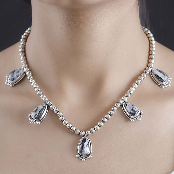 Shop Lc D'Joy Artisan Crafted White Buffalo 36.50 Ctw Necklace In Black Oxidized Sterling Silver 18 Inches