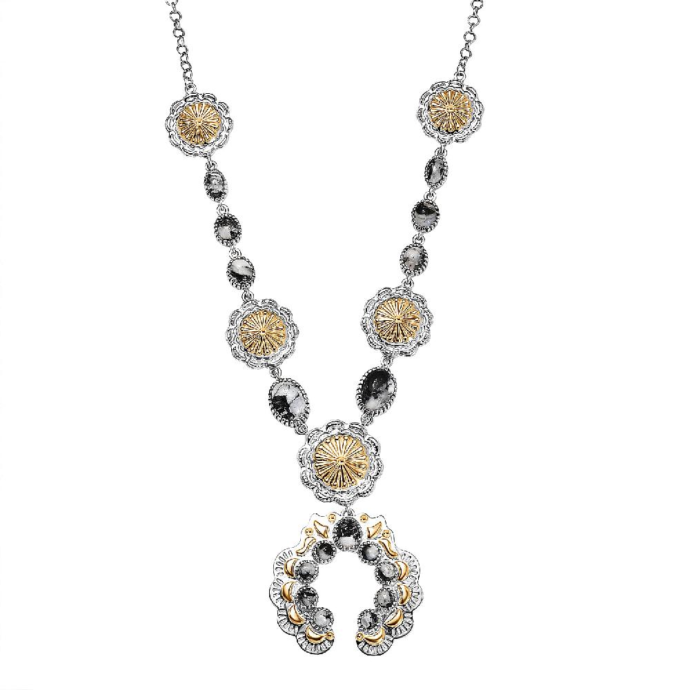 shop lc D'Joy Artisan Crafted White Buffalo 6.65 ctw Native American Concho Necklace in 18K YG and Rhodium Over Sterling Silver 18 Inches