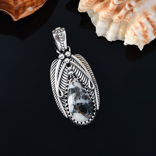 Shop Lc D'Joy Artisan Crafted White Buffalo 8.70 Ctw Feather Pendant Without Chain In Sterling Silver