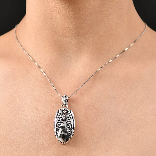 Shop Lc D'Joy Artisan Crafted White Buffalo 8.70 Ctw Feather Pendant Without Chain In Sterling Silver