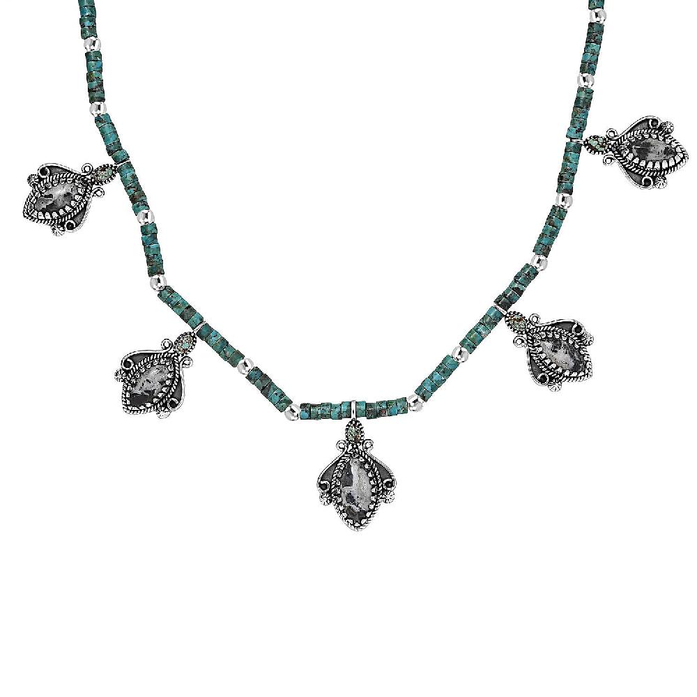 shop lc D'Joy Artisan Crafted White Buffalo and Multi Gemstone 62.30 ctw Necklace 18-20 Inches in Sterling Silver