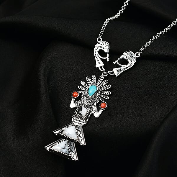 Shop Lc D'Joy Artisan Crafted White Buffalo Multi Gemstone Necklace In Oxidized Sterling Silver 8.90 Ctw (18-20 Inches)