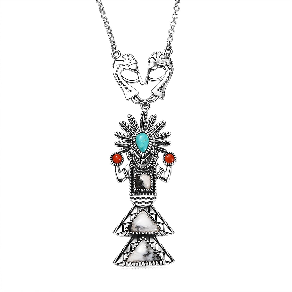 shop lc D'Joy Artisan Crafted White Buffalo Multi Gemstone Necklace in Oxidized Sterling Silver 8.90 ctw (18-20 Inches)