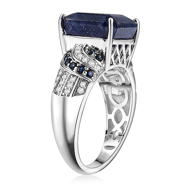 Shop Lc D'Joy Asscher Cut Masoala Sapphire (D) And Multi Gemstone 11.30 Ctw Majestic Wave Ring In Rhodium Over Sterling Silver