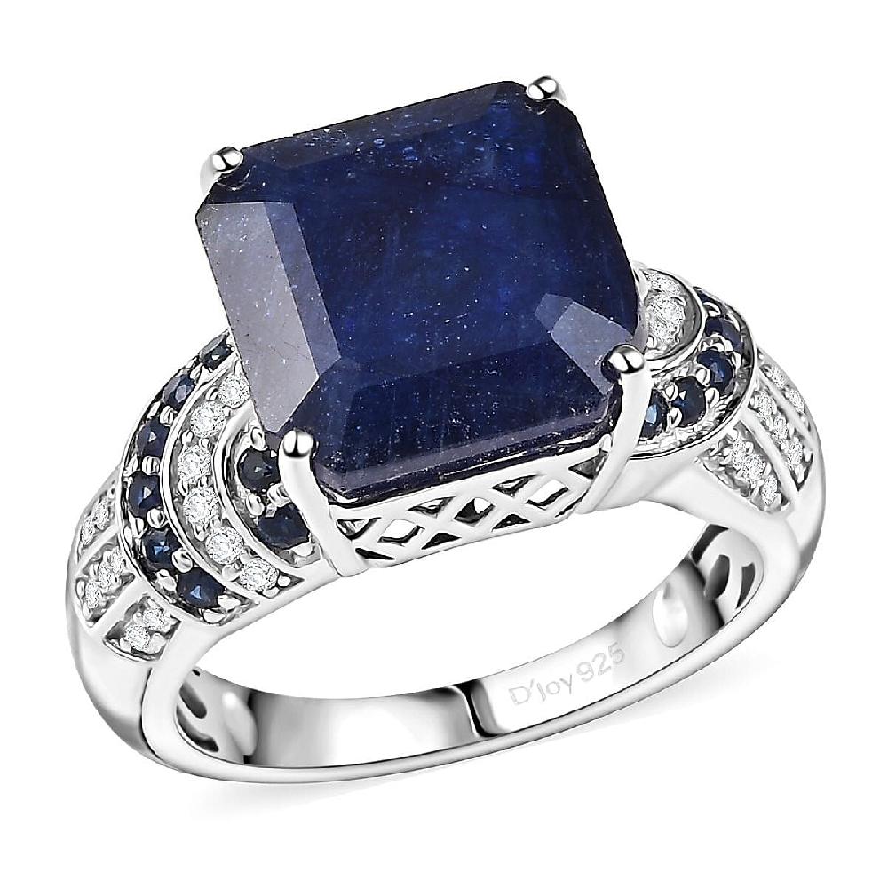 shop lc D'Joy Asscher Cut Masoala Sapphire (D) and Multi Gemstone 11.30 ctw Majestic Wave Ring in Rhodium Over Sterling Silver