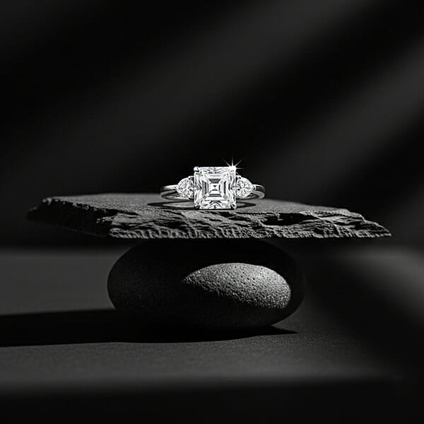 Shop Lc D'Joy Asscher Cut Moissanite 3.20 Ctw Ring In Rhodium Over Sterling Silver