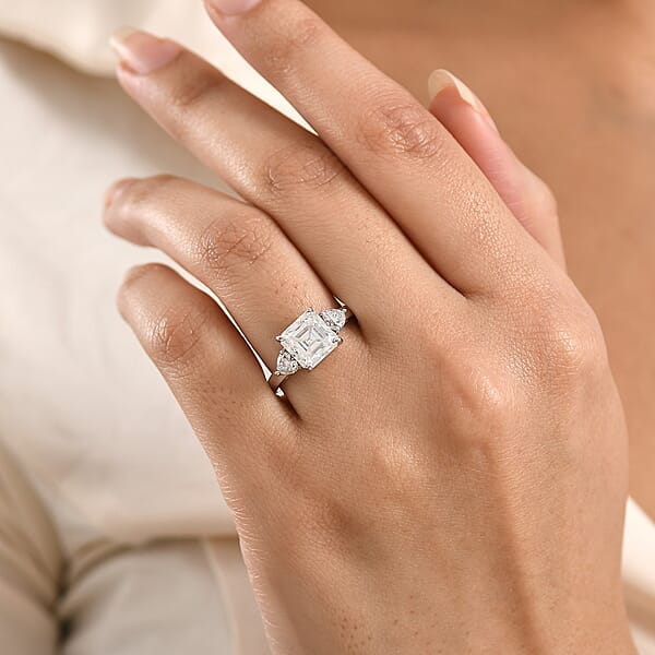 Shop Lc D'Joy Asscher Cut Moissanite 3.20 Ctw Ring In Rhodium Over Sterling Silver